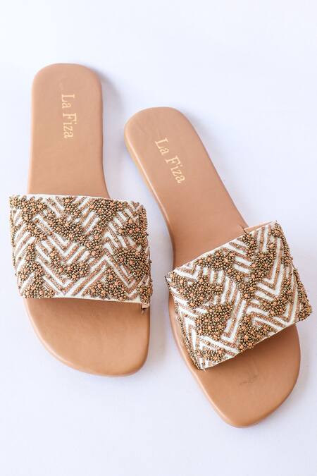 LA Fiza_Gold Aahana Embellished Sliders_Online_at_Aza_Fashions