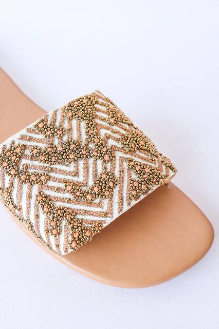 LA Fiza_Gold Aahana Embellished Sliders_at_Aza_Fashions