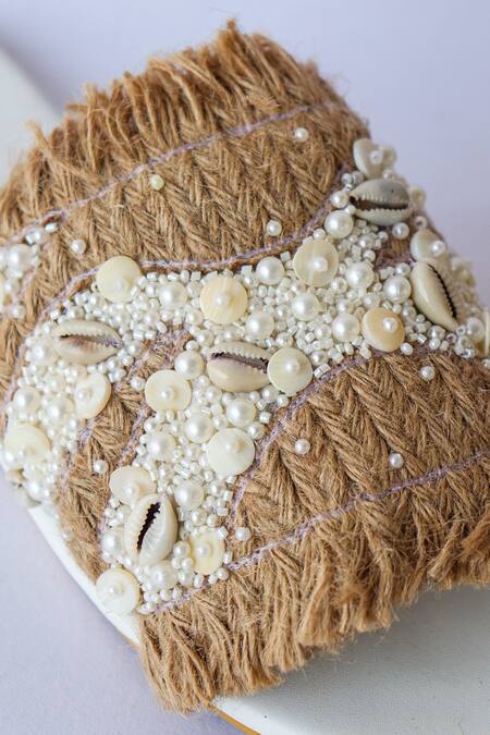 LA Fiza_Brown Autumn Embellished Sliders_at_Aza_Fashions