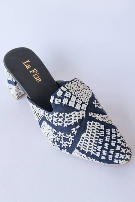 Buy_LA Fiza_Blue Beads, Embroidery Adina Embellished Heels_Online_at_Aza_Fashions
