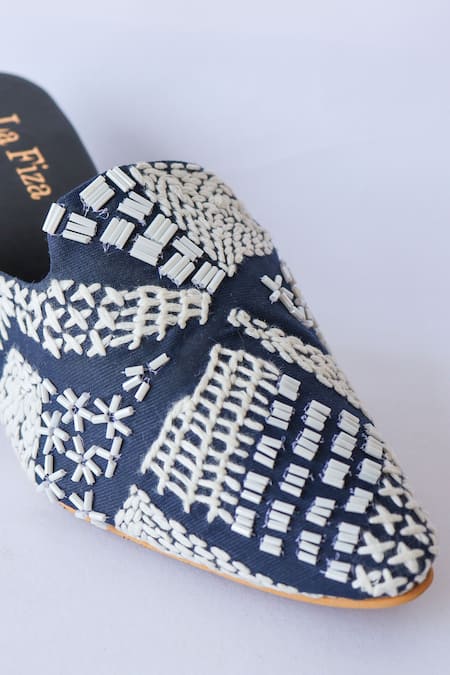 Shop_LA Fiza_Blue Beads, Embroidery Adina Embellished Heels_Online_at_Aza_Fashions