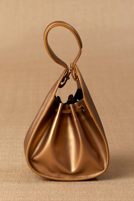 Shop Ampm Gold Crystals Nesara Structured Bucket Bag at Aza Fashions Shop_Ampm_Gold Crystals Nesara Structured Bucket Bag _at_Aza_Fashions