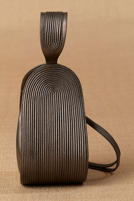 Ampm_Grey Crystals Nesara Structured Bucket Bag _Online_at_Aza_Fashions