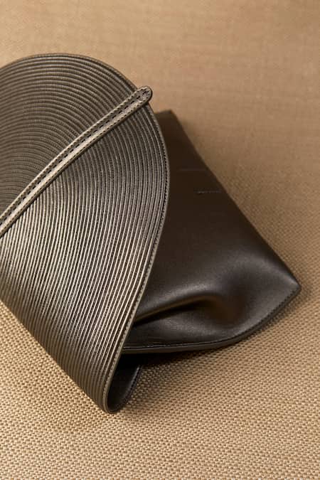 Ampm_Grey Cut Work Myah Cord Mini Clutch_Online_at_Aza_Fashions