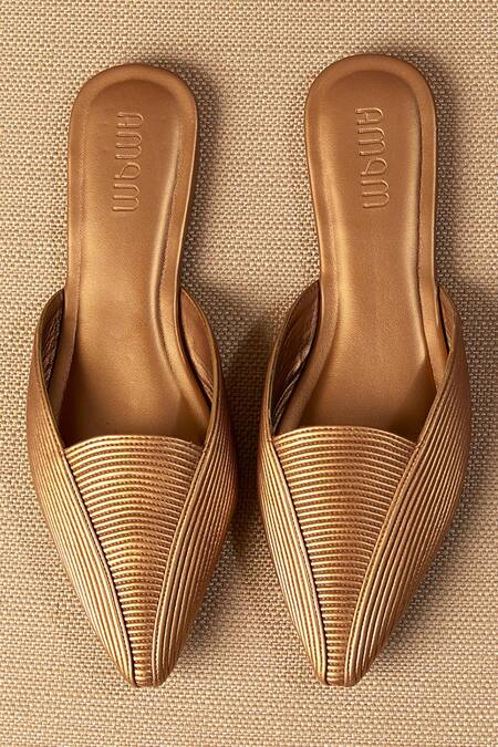 Buy_Ampm_Gold Cord Work Scalloped Mules _Online_at_Aza_Fashions