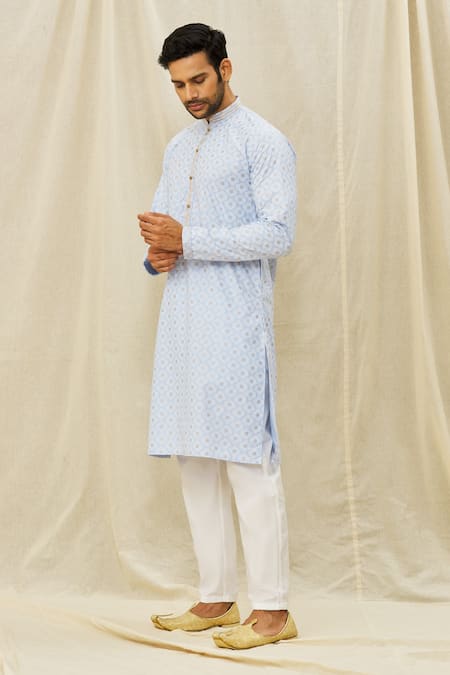 Buy Arihant Rai Sinha Blue Silk Art Geometric Print Kurta Online at Aza Fashions Buy_Arihant Rai Sinha_Blue Silk Art Geometric Print Kurta _Online_at_Aza_Fashions