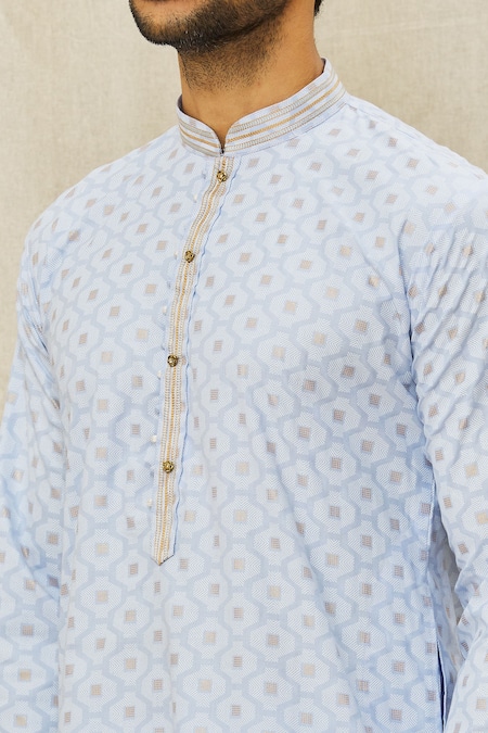 Shop Arihant Rai Sinha Blue Silk Art Geometric Print Kurta Online at Aza Fashions Shop_Arihant Rai Sinha_Blue Silk Art Geometric Print Kurta _Online_at_Aza_Fashions