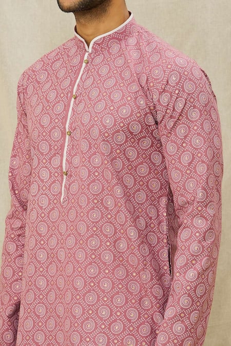 Arihant Rai Sinha_Pink Silk Embroidery Mandarin Collar Kurta Set _at_Aza_Fashions