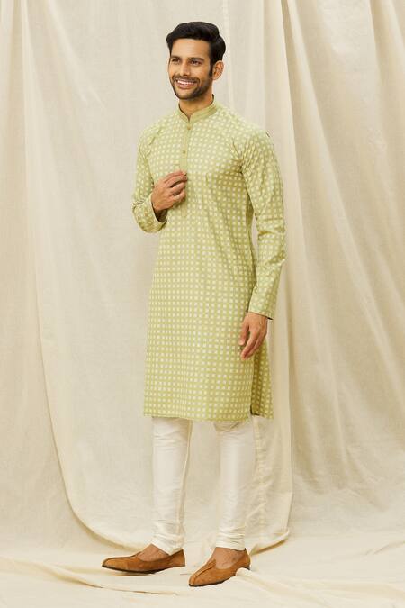 Buy Arihant Rai Sinha Green Handloom Cotton Embroidery Digital Print Kurta Online at Aza Fashions Buy_Arihant Rai Sinha_Green Handloom Cotton Embroidery Digital Print Kurta _Online_at_Aza_Fashions