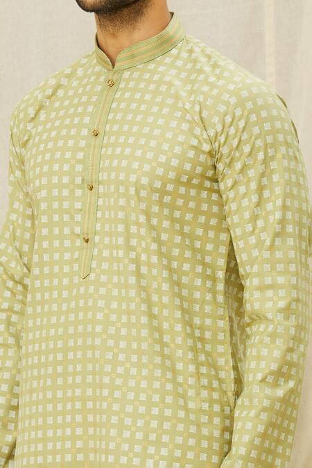Shop Arihant Rai Sinha Green Handloom Cotton Embroidery Digital Print Kurta Online at Aza Fashions Shop_Arihant Rai Sinha_Green Handloom Cotton Embroidery Digital Print Kurta _Online_at_Aza_Fashions