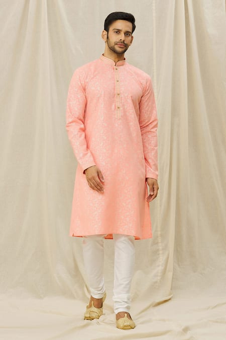 Buy Arihant Rai Sinha Pink Handloom Cotton Embroidery Digital Print Straight Kurta Online at Aza Fashions Buy_Arihant Rai Sinha_Pink Handloom Cotton Embroidery Digital Print Straight Kurta_Online_at_Aza_Fashions