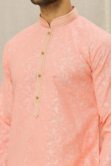 Shop Arihant Rai Sinha Pink Handloom Cotton Embroidery Digital Print Straight Kurta Online at Aza Fashions Shop_Arihant Rai Sinha_Pink Handloom Cotton Embroidery Digital Print Straight Kurta_Online_at_Aza_Fashions