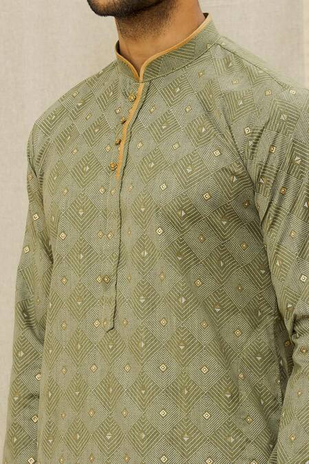 Buy Arihant Rai Sinha Green Handloom Cotton Printed Straight Kurta Online at Aza Fashions Buy_Arihant Rai Sinha_Green Handloom Cotton Printed Straight Kurta _Online_at_Aza_Fashions