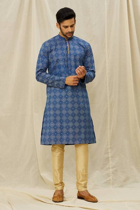 Buy Arihant Rai Sinha Blue Handloom Cotton Pintucked Straight Kurta Online at Aza Fashions Buy_Arihant Rai Sinha_Blue Handloom Cotton Pintucked Straight Kurta _Online_at_Aza_Fashions