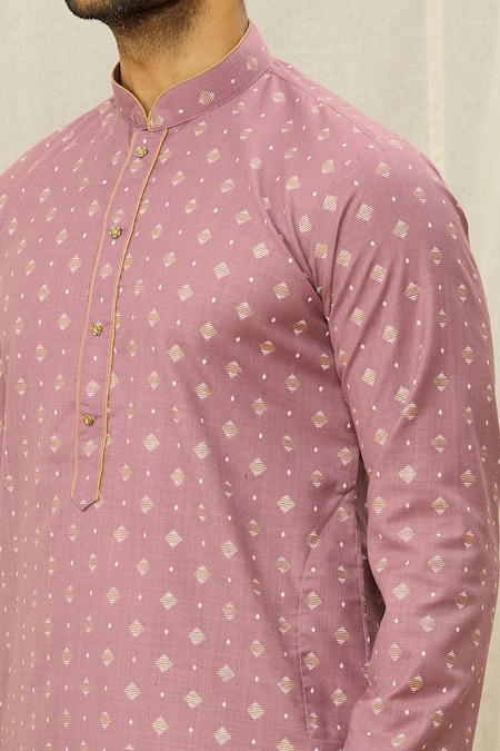 Shop Arihant Rai Sinha Pink Handloom Cotton Digital Print Kurta Online at Aza Fashions Shop_Arihant Rai Sinha_Pink Handloom Cotton Digital Print Kurta _Online_at_Aza_Fashions