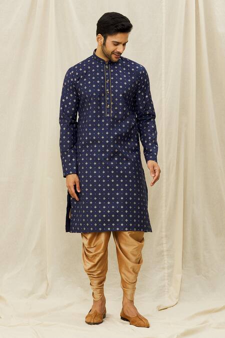 Buy Arihant Rai Sinha Blue Handloom Cotton Geometric Print Straight Kurta Online at Aza Fashions Buy_Arihant Rai Sinha_Blue Handloom Cotton Geometric Print Straight Kurta _Online_at_Aza_Fashions
