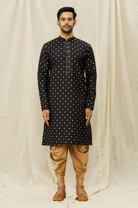 Arihant Rai Sinha Black Handloom Cotton Digital Print Straight Kurta Online at Aza Fashions Arihant Rai Sinha_Black Handloom Cotton Digital Print Straight Kurta _Online_at_Aza_Fashions