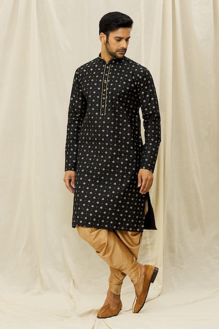 Shop Arihant Rai Sinha Black Handloom Cotton Digital Print Straight Kurta Online at Aza Fashions Shop_Arihant Rai Sinha_Black Handloom Cotton Digital Print Straight Kurta _Online_at_Aza_Fashions