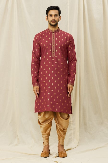 Arihant Rai Sinha_Maroon Handloom Cotton Kurta _Online_at_Aza_Fashions