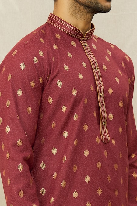Buy_Arihant Rai Sinha_Maroon Handloom Cotton Kurta _Online_at_Aza_Fashions