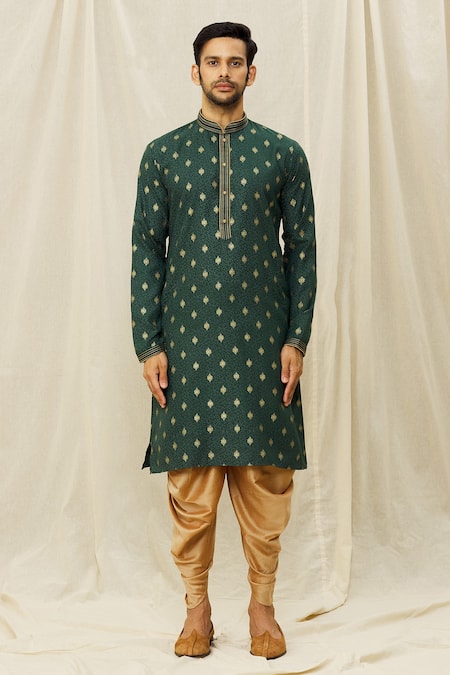 Arihant Rai Sinha_Green Handloom Cotton Embroidery Traditional Digital Print Kurta _Online_at_Aza_Fashions