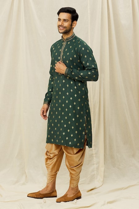 Buy_Arihant Rai Sinha_Green Handloom Cotton Embroidery Traditional Digital Print Kurta _Online_at_Aza_Fashions