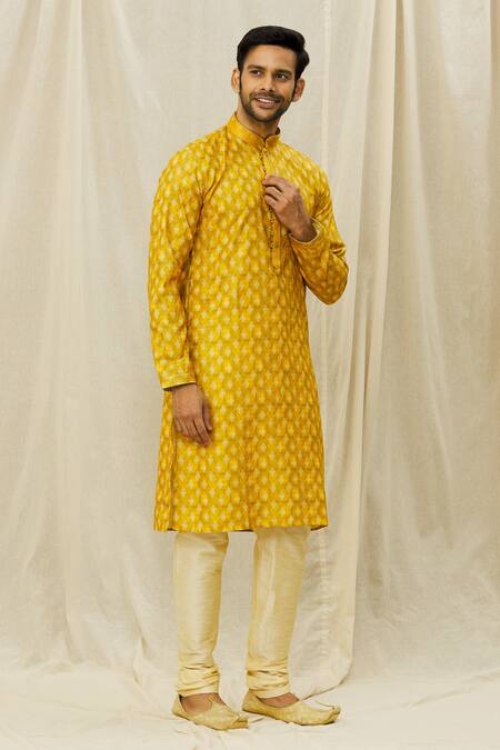 Buy Arihant Rai Sinha Yellow Handloom Cotton Embroidery Print Kurta Online at Aza Fashions Buy_Arihant Rai Sinha_Yellow Handloom Cotton Embroidery Print Kurta _Online_at_Aza_Fashions