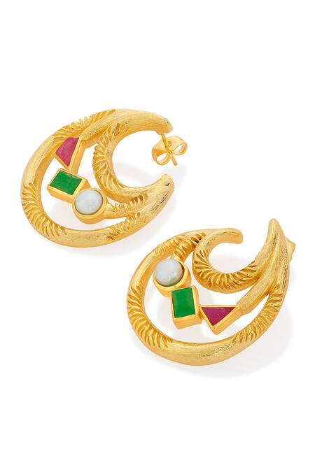 Isharya_Multi Color Green Jade Galaxy Crescent Earrings_Online_at_Aza_Fashions