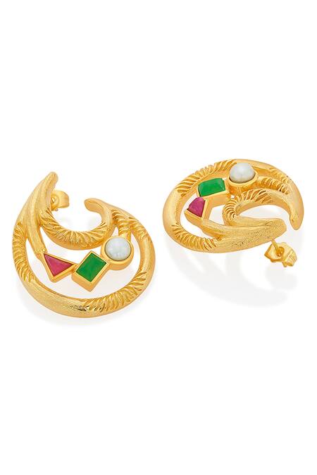 Buy_Isharya_Multi Color Green Jade Galaxy Crescent Earrings_Online_at_Aza_Fashions