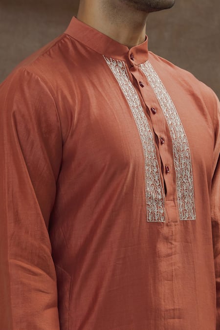 The MeN'S Kompany_Orange Chanderi Silk Kurta  _at_Aza_Fashions