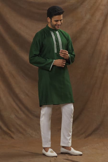 The MeN'S Kompany_Green Chanderi Silk Kurta _at_Aza_Fashions