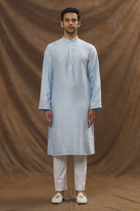 The MeN'S Kompany Blue Chanderi Silk Thread Kurta And Pant Set Online at Aza Fashions The MeN'S Kompany_Blue Chanderi Silk Thread Kurta And Pant Set _Online_at_Aza_Fashions