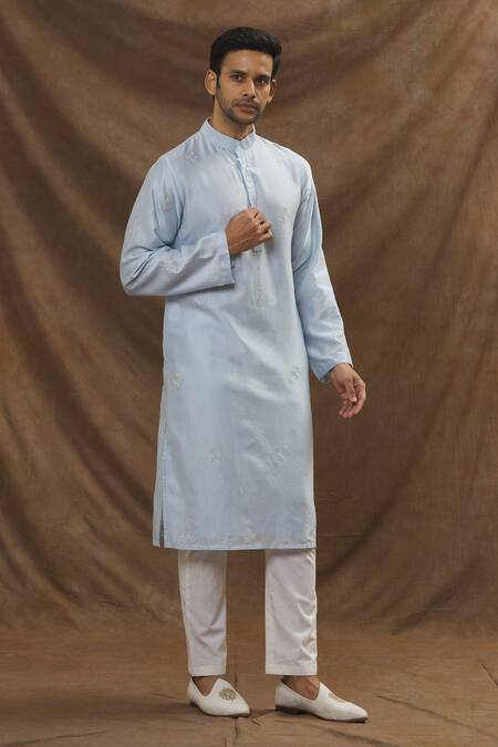 Buy The MeN'S Kompany Blue Chanderi Silk Thread Kurta And Pant Set Online at Aza Fashions Buy_The MeN'S Kompany_Blue Chanderi Silk Thread Kurta And Pant Set _Online_at_Aza_Fashions