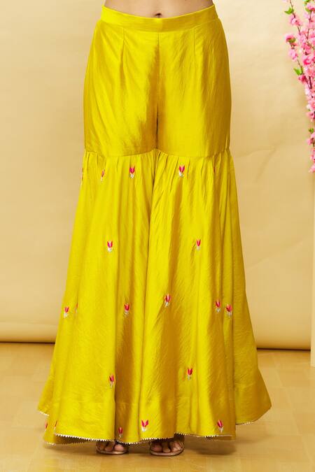 Shop_Surbhi Shah_Green Organza, Spun Silk Hand Embroidered Kurta Sharara Set_Online_at_Aza_Fashions