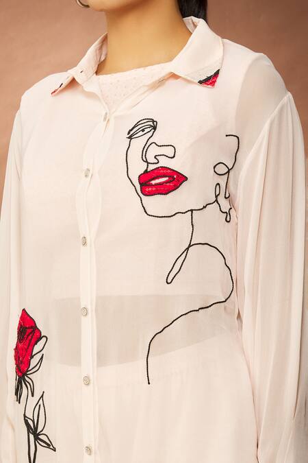 Shop Samyukta Singhania Pink Georgette Embroidered Abstract Shirt Collar High-low With Pant Online at Aza Fashions Shop_Samyukta Singhania_Pink Georgette Embroidered Abstract Shirt Collar High-low With Pant _Online_at_Aza_Fashions