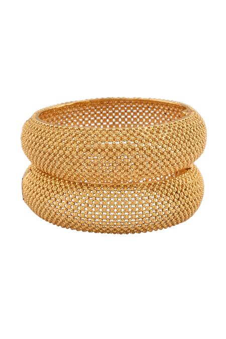 Saga Jewels_Gold Plated Cutwork Detail Bangle - Set Of 2_Online_at_Aza_Fashions