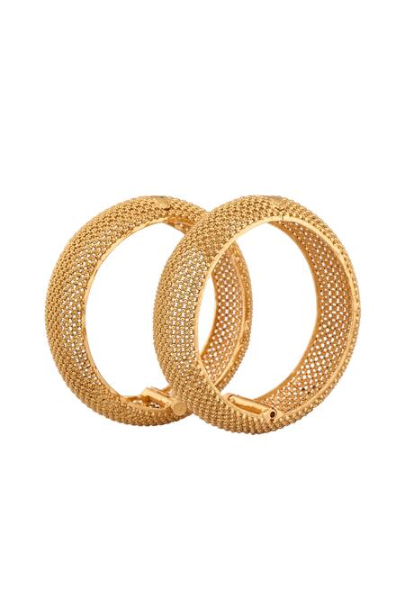 Buy_Saga Jewels_Gold Plated Cutwork Detail Bangle - Set Of 2_Online_at_Aza_Fashions