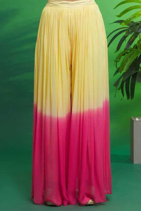 Aryavir Malhotra_Yellow Kurta  Viscose Chikankari Printed Floral V Neck And Sharara Set_at_Aza_Fashions