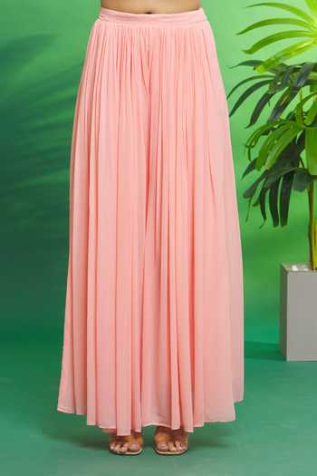 Aryavir Malhotra_Pink Viscose Georgette Embroidered Thread V Neck Kurta And Sharara Set_at_Aza_Fashions