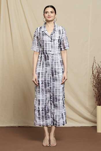 Khwaab By Sanjana Lakhani_Black Printed Stripes Jumpsuit _Online_at_Aza_Fashions