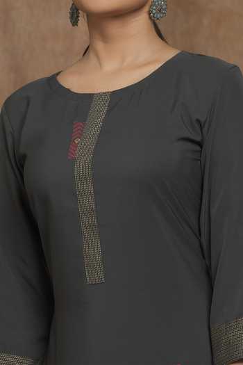 Shop_Khwaab By Sanjana Lakhani_Grey Printed Straight Kurta Set _Online_at_Aza_Fashions