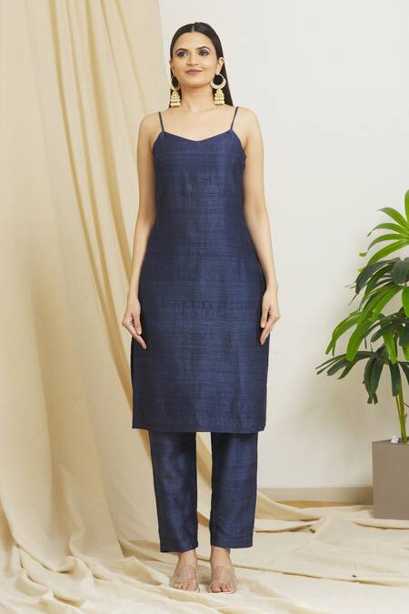 Surendri_Blue Raw Silk Print Sequins Scallop Trimmed Mandala Pattern Jacket Pant Set_at_Aza_Fashions