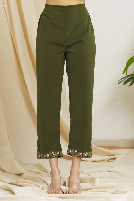 Surendri_Red Chanderi, Banana Crepe Floral, Ajrak Spread Collar Print Shirt And Pant Set_at_Aza_Fashions