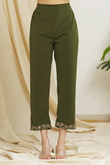 Surendri_Yellow Chanderi, Banana Crepe Floral, Ajrak Spread Print Shirt And Pant Set_at_Aza_Fashions