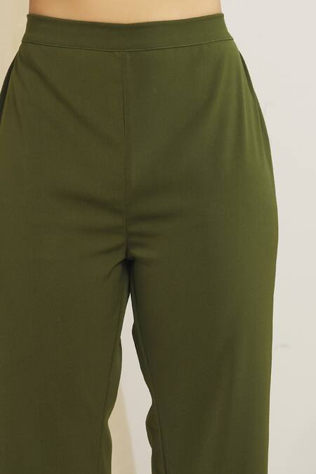 Surendri_Green Banana Crepe Knitted Floral Embroidered Pant_Online_at_Aza_Fashions