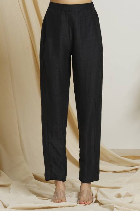 Buy_Surendri_Black Raw Silk Pant_Online_at_Aza_Fashions