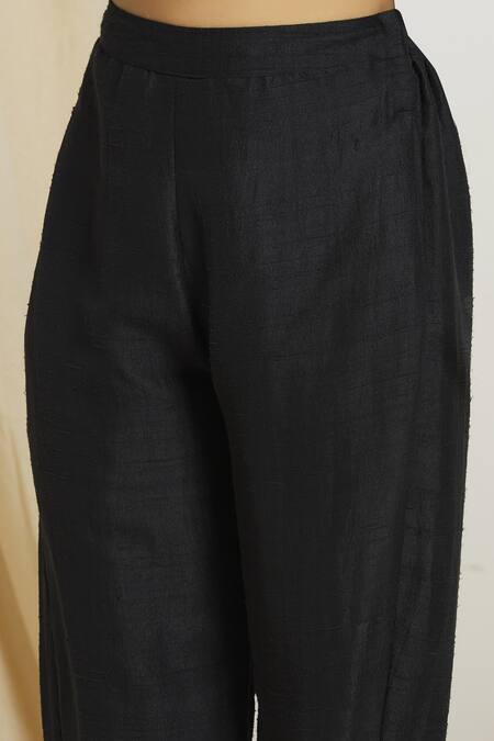 Surendri_Black Raw Silk Pant_at_Aza_Fashions