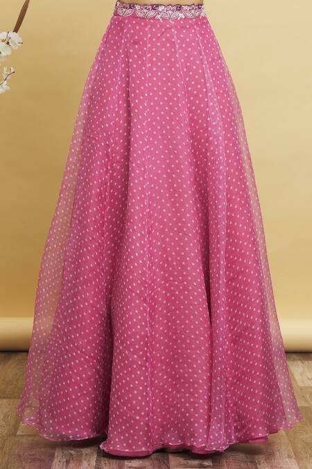 Pleats By Kaksha And Dimple_Pink Organza Floral Print, Sequin, Thread And Cutdana Kalidar Lehenga Set_at_Aza_Fashions