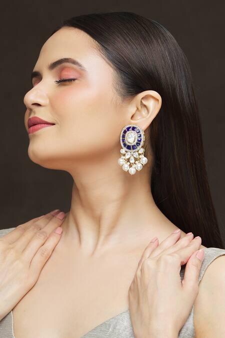 Buy_Ivorine_Gold Plated Diamonds, Stones Embellished Drops _Online_at_Aza_Fashions