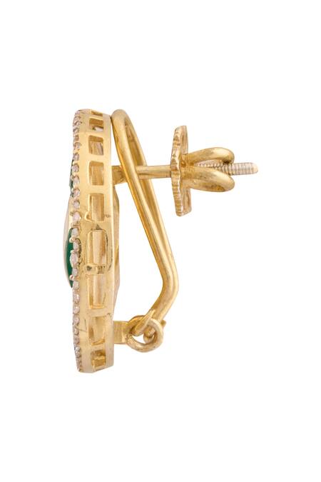 Shop_Ivorine_Gold Plated Embroidery Floral Embellished Studs _Online_at_Aza_Fashions